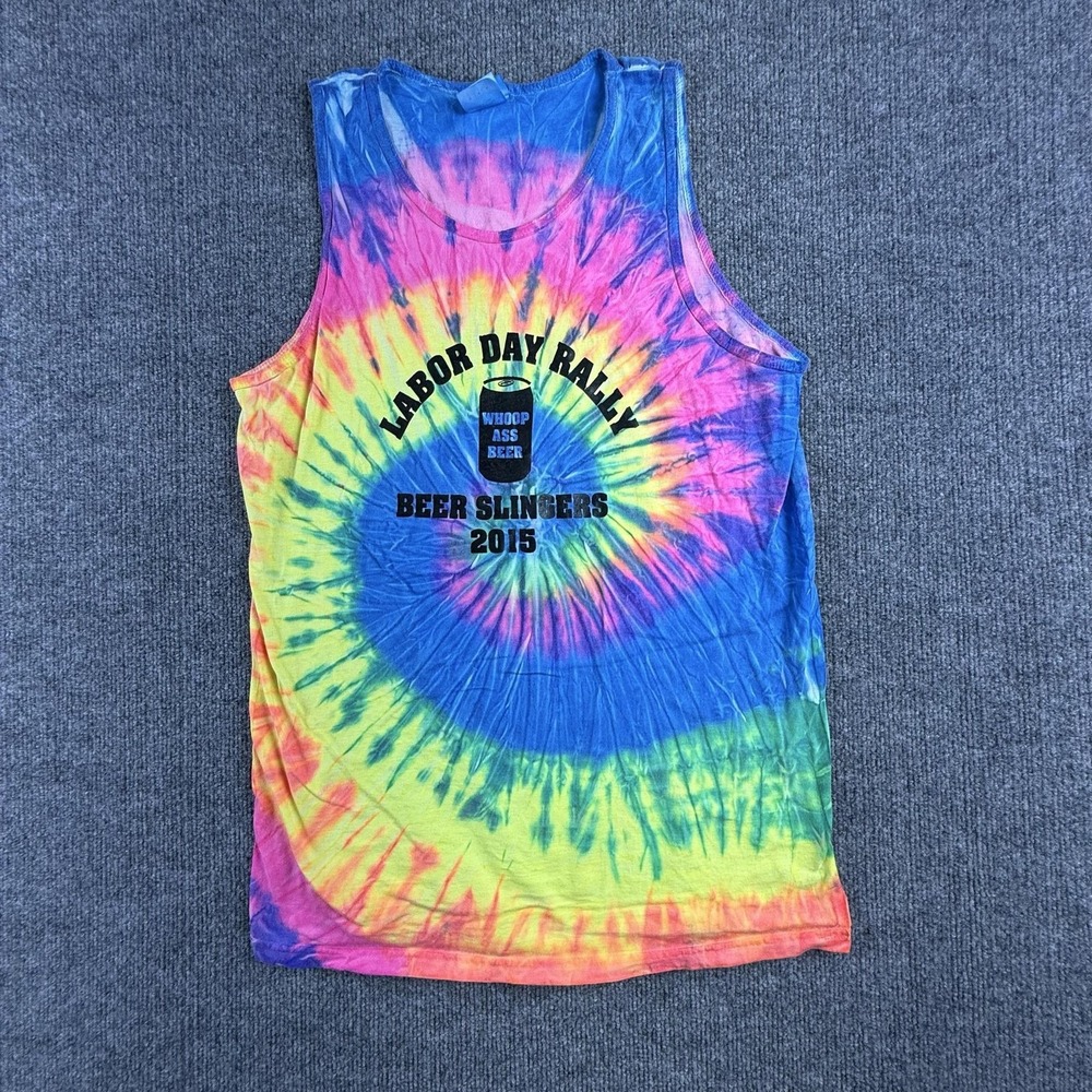 Colortone Shirt Mens Medium Multicolor Tie Dye‎ Labor Day Beer Graphic Tank Top